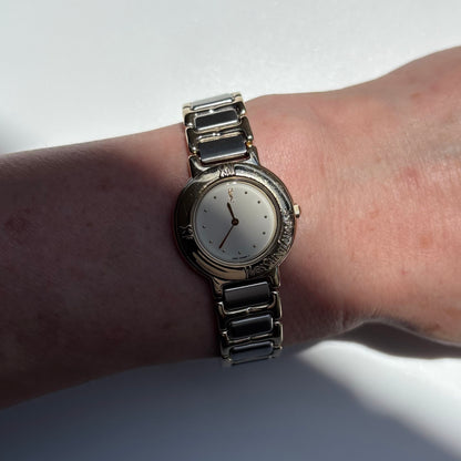 Yves Saint Laurent 1990s Round Dial Two Tone Gold Plated Watch
