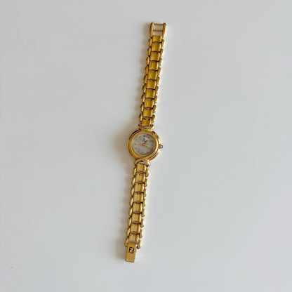 Fendi 1990s Seashell Dial Gold Plated Watch