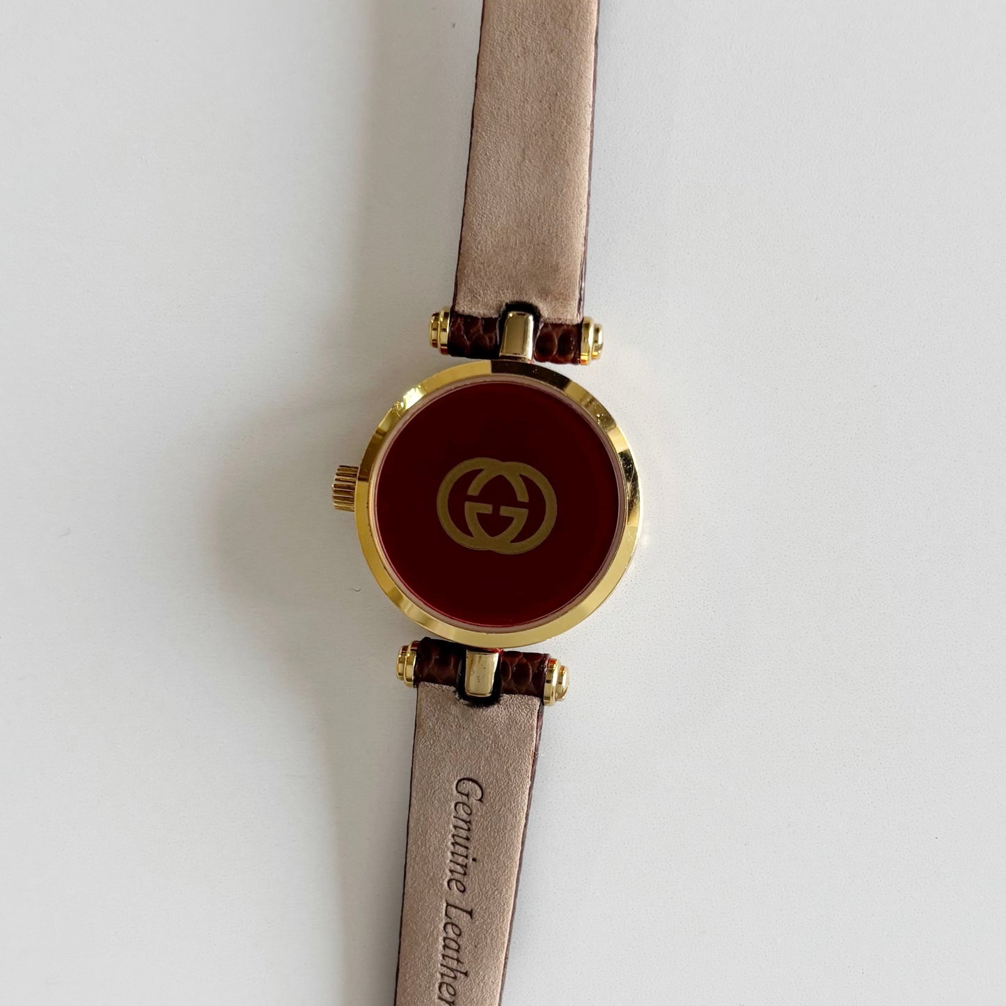 Gucci 1990s Round Gold Dial Gold Plated Watch