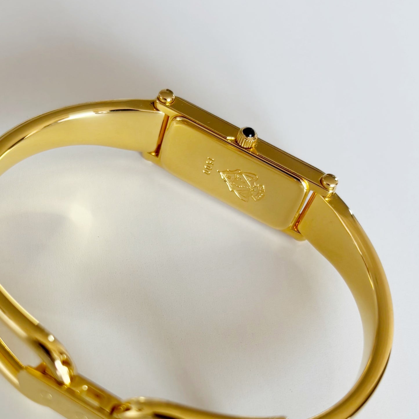 Gucci 1990s Seashell Dial Rectangular Gold Plated Bangle Watch