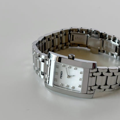 Fendi 1990s Seashell Dial Tank Silver Watch