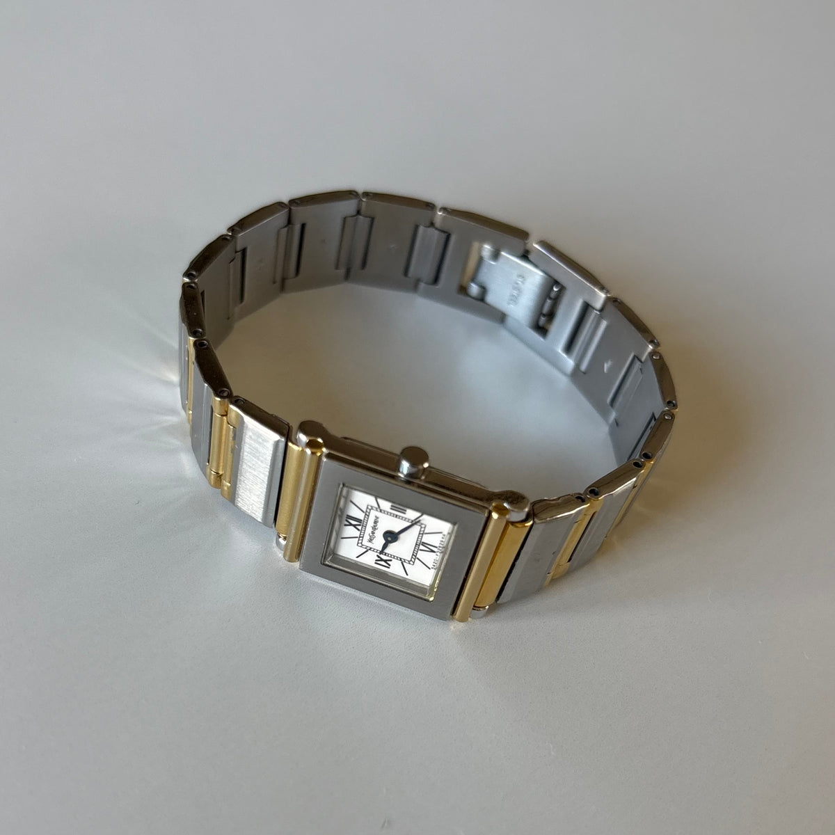 Yves Saint Laurent 1990s Square Dial Two-Tone Gold-Plated Watch