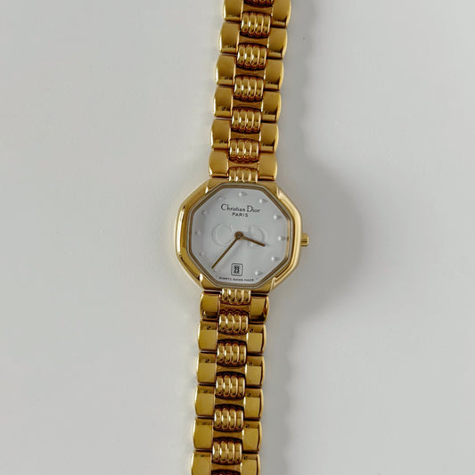 Dior 1990s Octagon Gold Plated Watch
