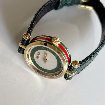 Gucci 1990s Green Sherry Round Dial Gold Plated Watch