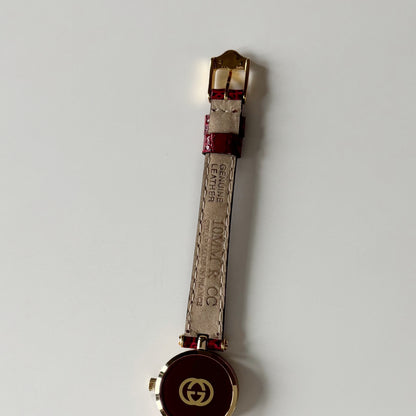Gucci 1990s Sherry Red Round Dial  Gold Plated Watch