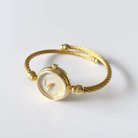 Gucci 1990s Seashell Dial Gold Plated Bangle Watch