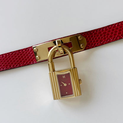 Hermes 1990s Kelly Red Dial Gold Plated Watch