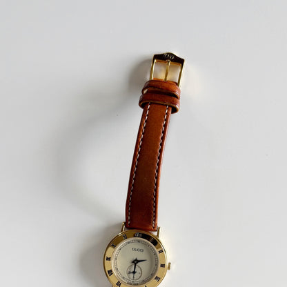 Gucci 1990s Sub Second Round Dial Gold Plated Watch