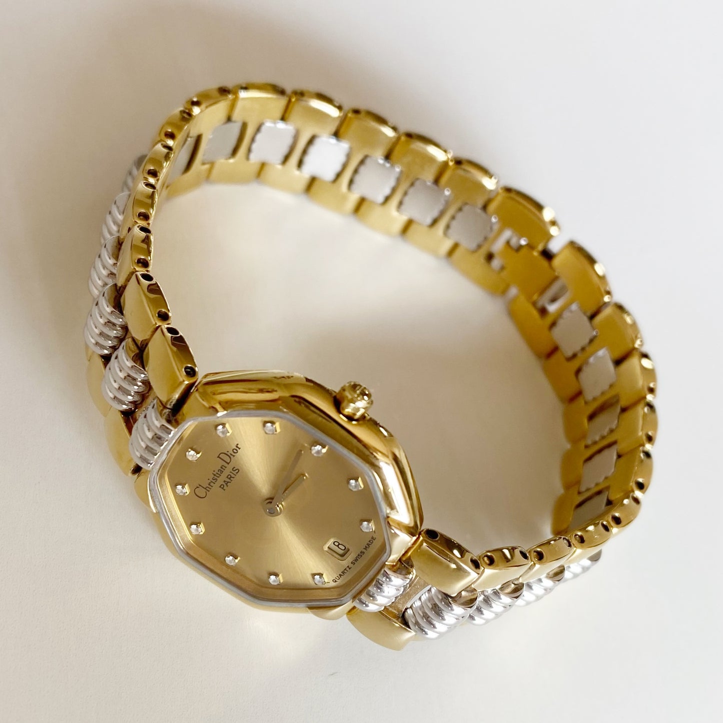 Dior 1990s Octagon Two Tone Gold Plated Watch