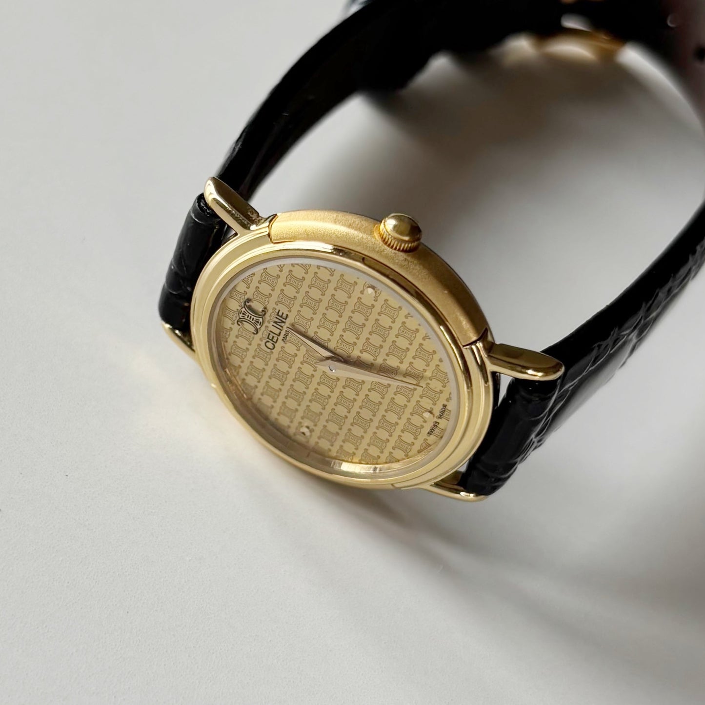 Celine 1990s Round Dial Gold Plated Watch