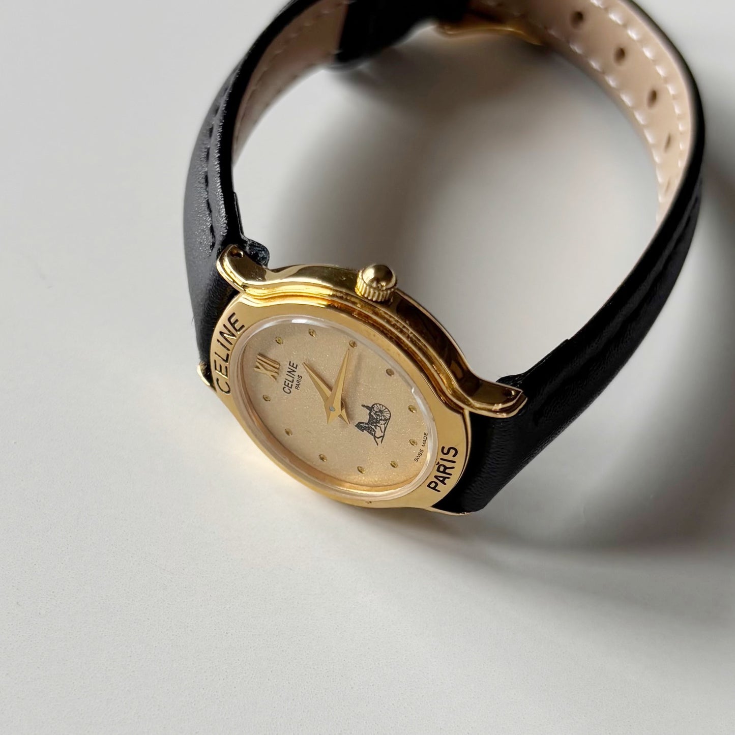 Celine 1980s Round Dial Gold Plated Watch