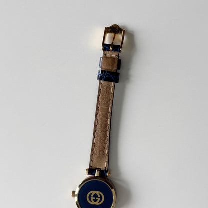 Gucci 1990s Round Dial Blue Gold Plated Watch