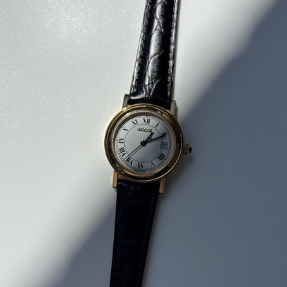 Gucci 1990s Date Round Dial Gold Plated Watch