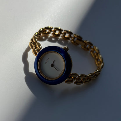 Gucci 1990s Interchangeable Bezel Gold Plated Rice Chain Watch with 6 bezels, case (160mm)