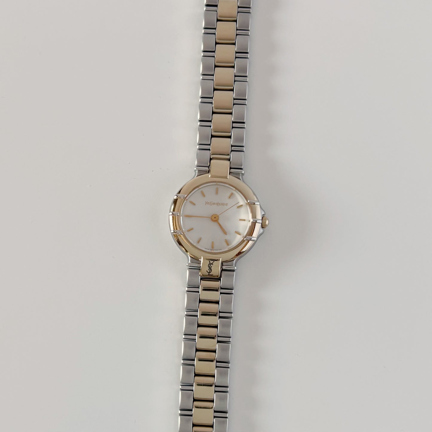 Yves Saint Laurent 1990s Round Dial Two Tone Gold Plated Watch