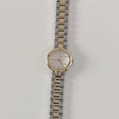 Yves Saint Laurent 1990s Round Dial Two Tone Gold Plated Watch