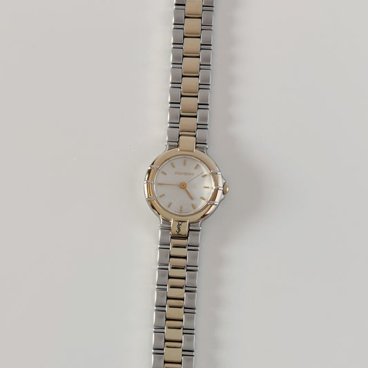 Yves Saint Laurent 1990s Round Dial Two Tone Gold Plated Watch