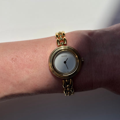 Gucci 1990s Interchangeable Bezel Gold Plated Rice Chain Watch with 6 bezels, case (160mm)