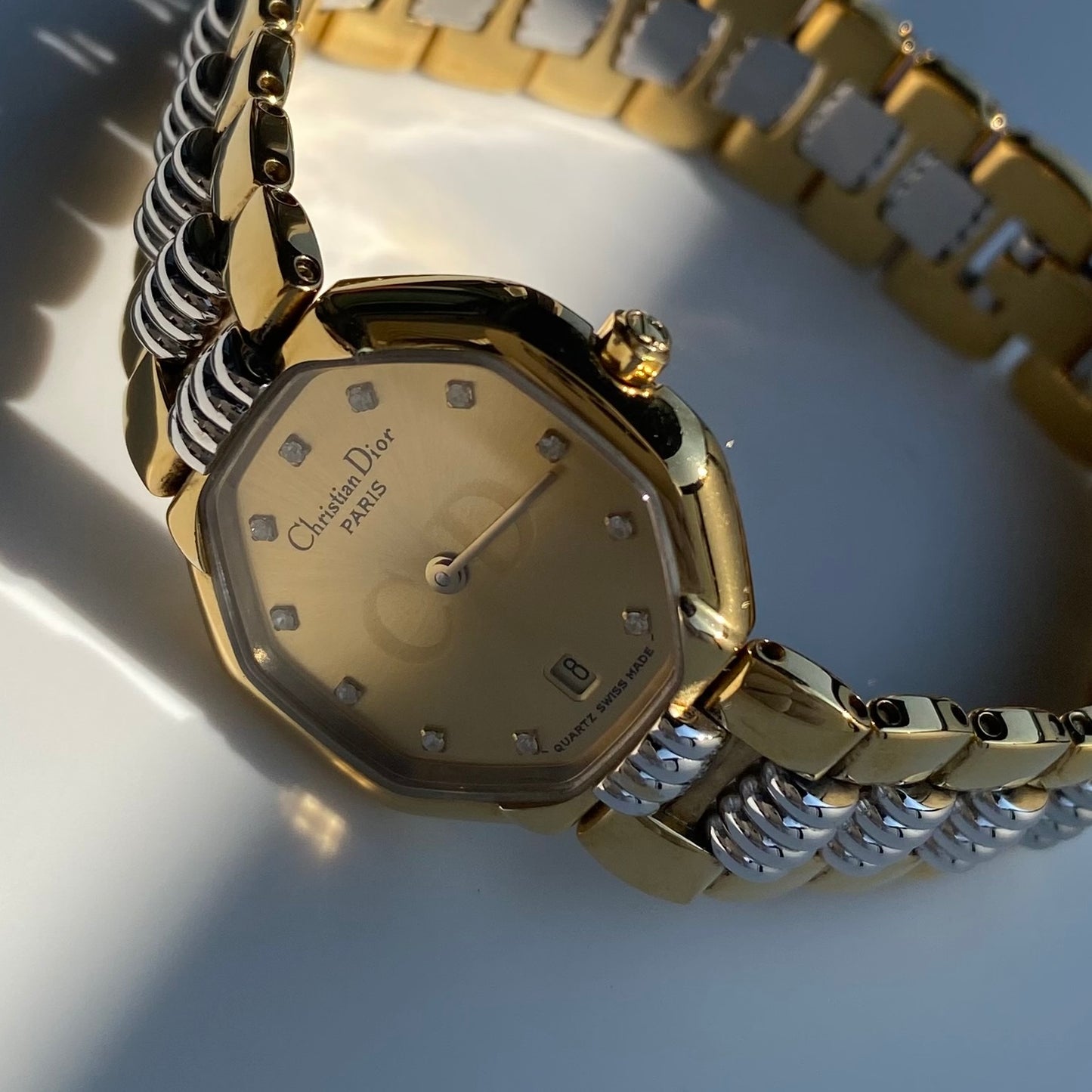 Dior 1990s Octagon Two Tone Gold Plated Watch