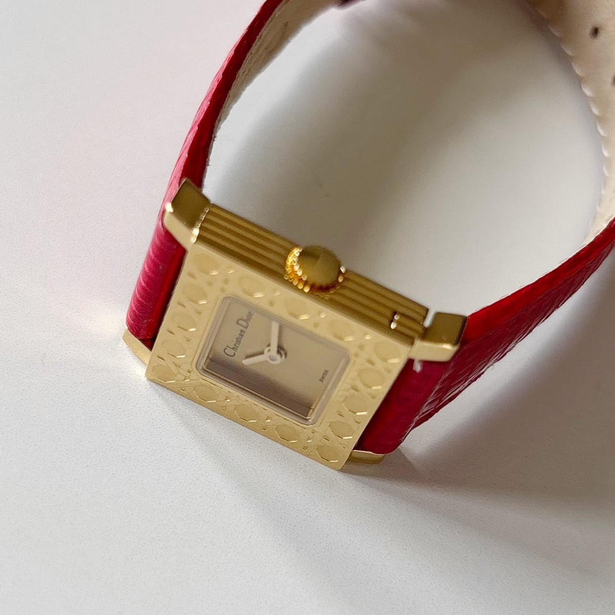 Dior 1990s Square Dial Interchangeable strap Gold Plated Watch with 3 straps, case