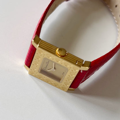Dior 1990s Square Dial Interchangeable strap Gold Plated Watch with 3 straps, case