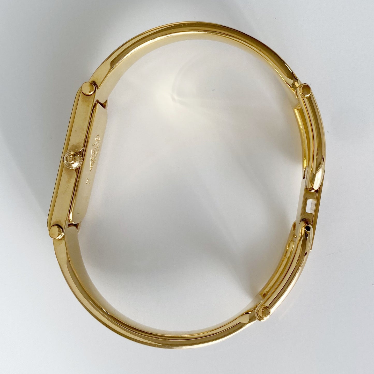 Gucci 1990s Seashell Dial Rectangular Gold Plated  Bangle Watch