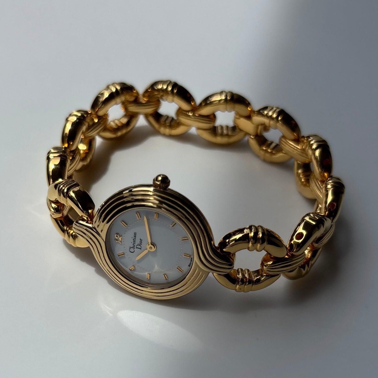 Dior 1990s Round Dial Interchangeable strap Gold Plated Watch with 3 straps, case