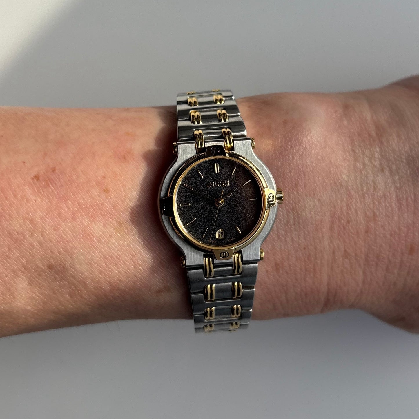 Gucci 1990s Black Dial Date Two Tone Watch