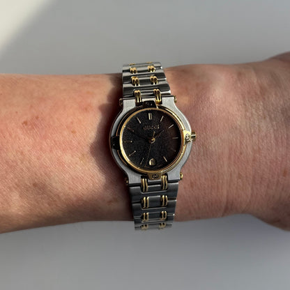 Gucci 1990s Black Dial Date Two Tone Watch
