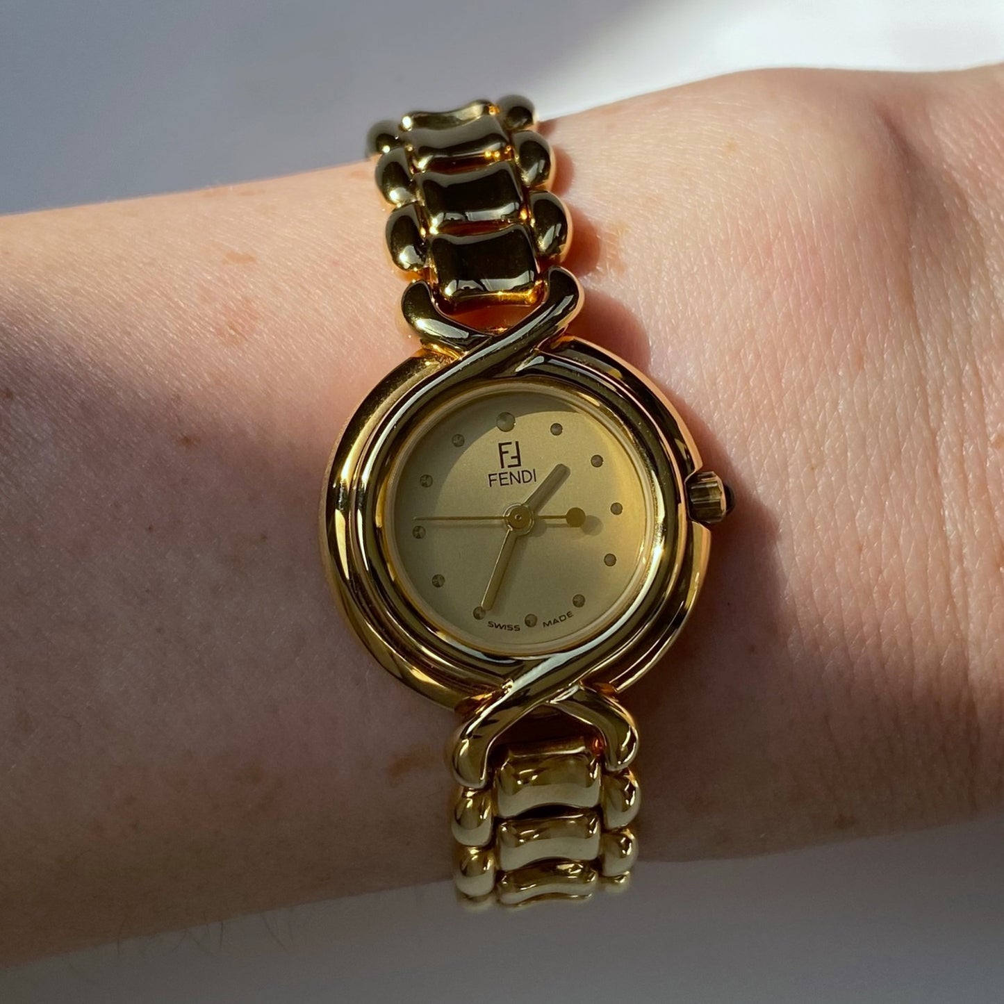 Fendi 1990s Gold Plated Round Watch