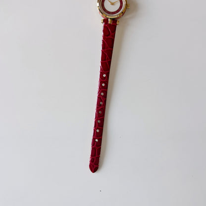 Gucci 1990s Sherry Round Dial Red Watch
