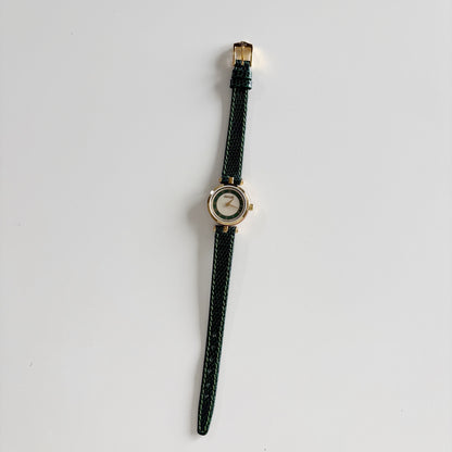 Gucci 1990s Round Dial Green Gold Plated Watch