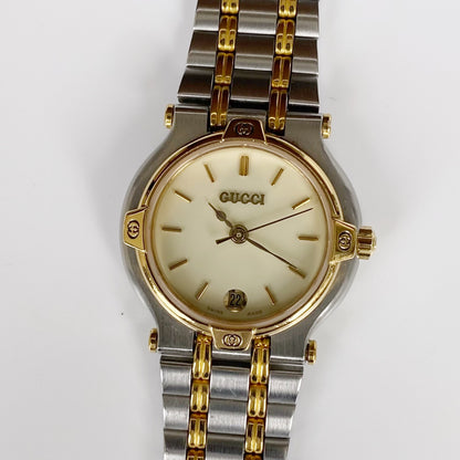 Gucci 1990s Date Two Tone Round Watch