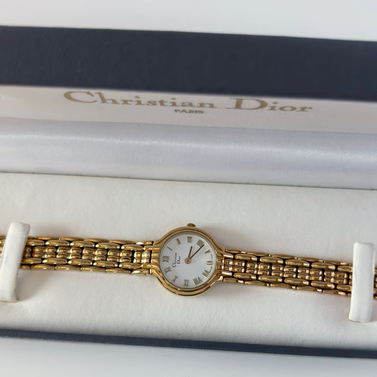 Dior 1990s Round Dial Gold Plated Watch