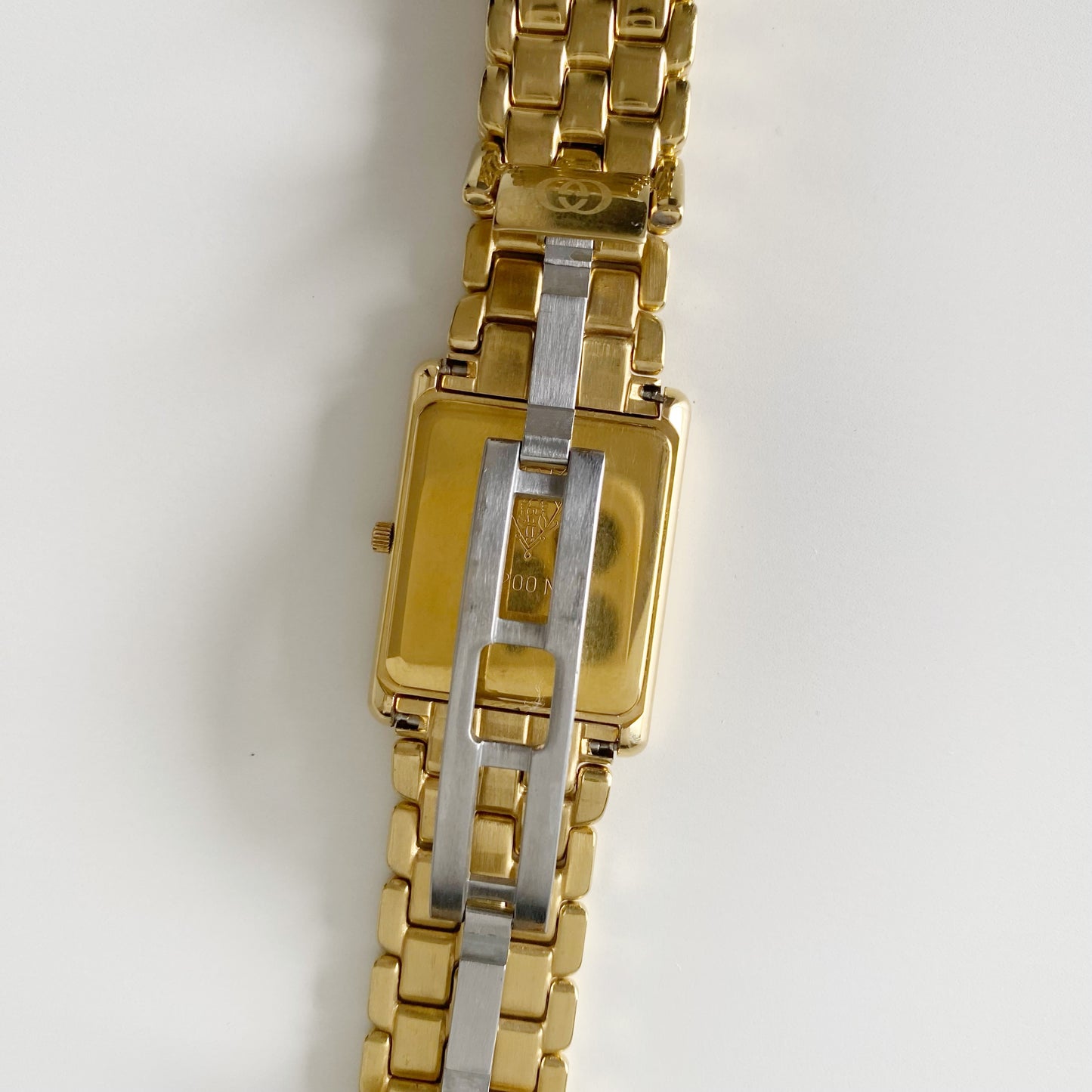 Gucci 1990s Black Dial Tank Gold Plated Watch (Large)