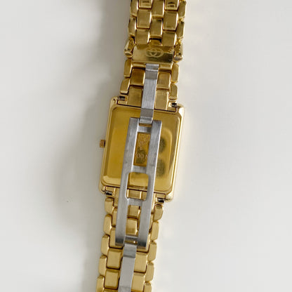 Gucci 1990s Black Dial Tank Gold Plated Watch (Large)