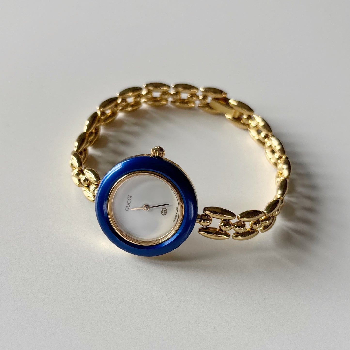 Gucci 1990s Interchangeable Bezel Gold Plated Rice Chain Watch with 6 bezels, case (170mm)