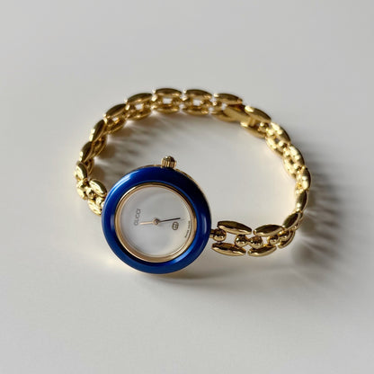 Gucci 1990s Interchangeable Bezel Gold Plated Rice Chain Watch with 6 bezels, case (170mm)
