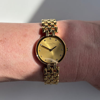 Dior 1990s Round Gold Dial Gold Plated Watch