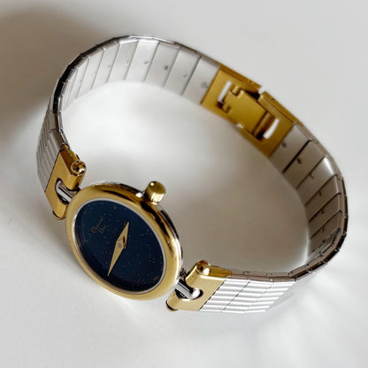 Dior 1990s Navy Round Dial Two Tone Watch
