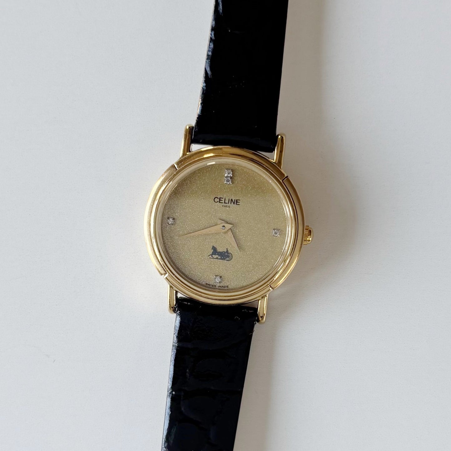 Celine 1990s Round Dial Gold Plated Watch