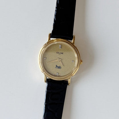 Celine 1990s Round Dial Gold Plated Watch