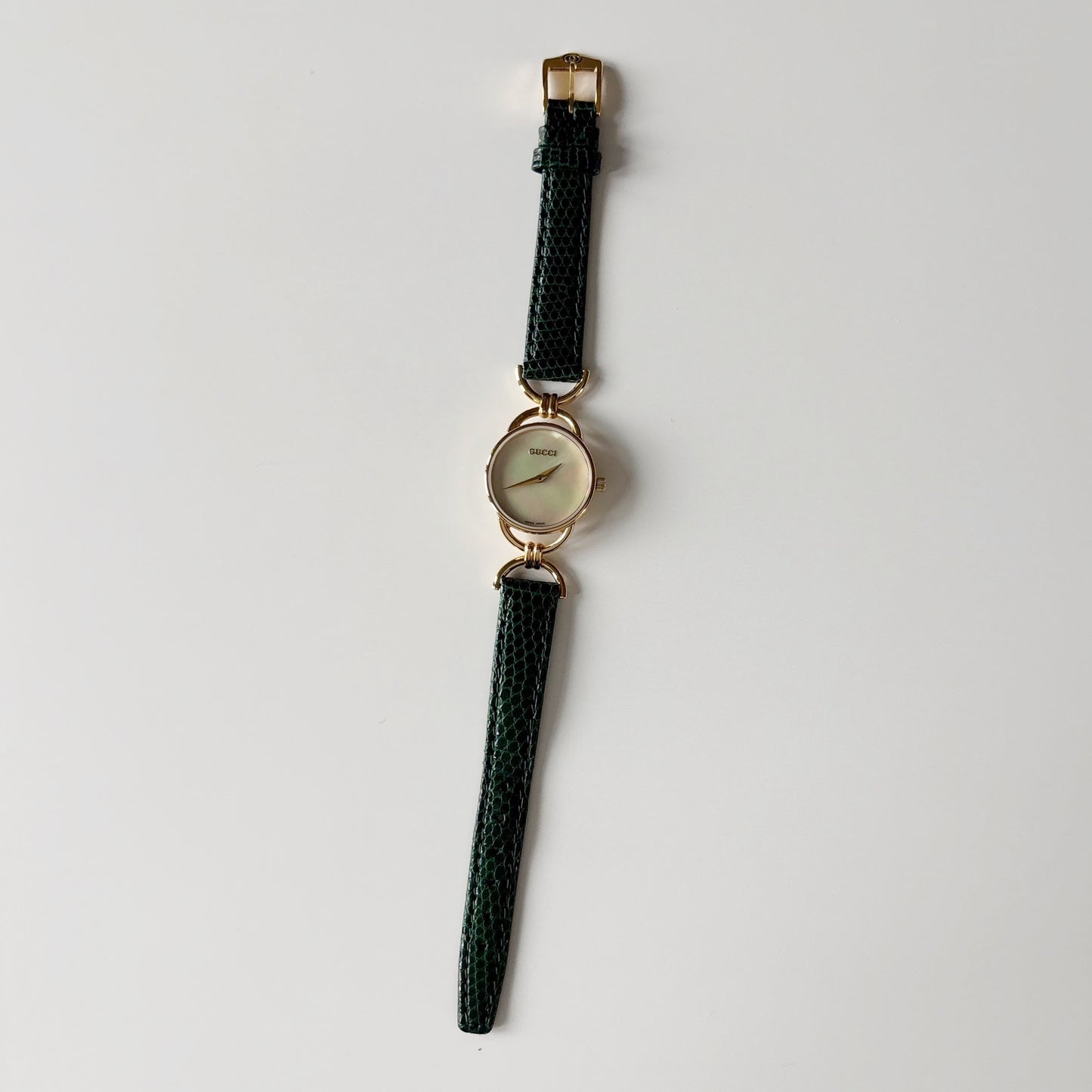 Gucci 1990s Seashell Dial Gold Plated Horsebit Watch