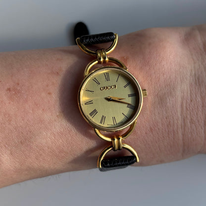 Gucci 1990s Gold Dial Horsebit Gold Plated Watch