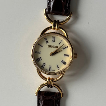 Gucci 1990s Cream Dial Horsebit Gold Plated Watch