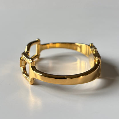 Gucci 1990s Seashell Rectangular Dial Gold Plated Bangle Watch