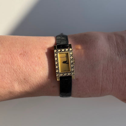 Dior 1990s La Parisienne  18K Solid Gold Case Tank Watch