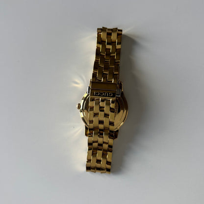 Gucci 1990s Date Black Round Dial Gold-Plated Watch
