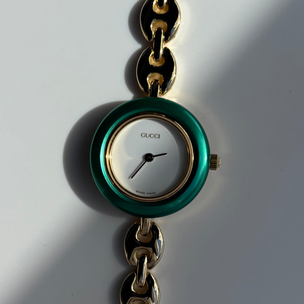 Gucci 1990s Interchangeable Bezel Gold Plated Chain Watch with 6 bezels, case (165mm)