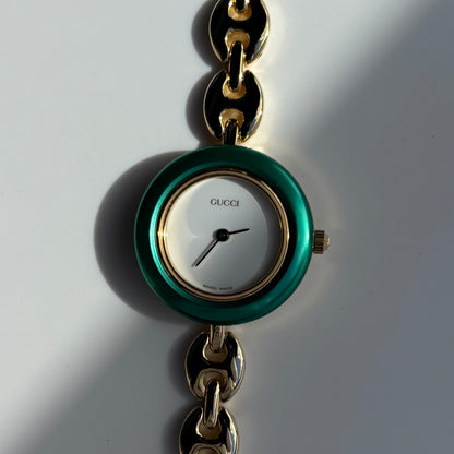 Gucci 1990s Interchangeable Bezel Gold Plated Chain Watch with 6 bezels, case (165mm)